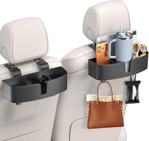MAGJIEYX Car Headrest Cup Holder for Back Seat Organizer for Multi-Hanging Snack Storage Box with Strong Hooks for Kids and Uber Backseat Passengers Share Rid for Travel Accessories 2 Pack