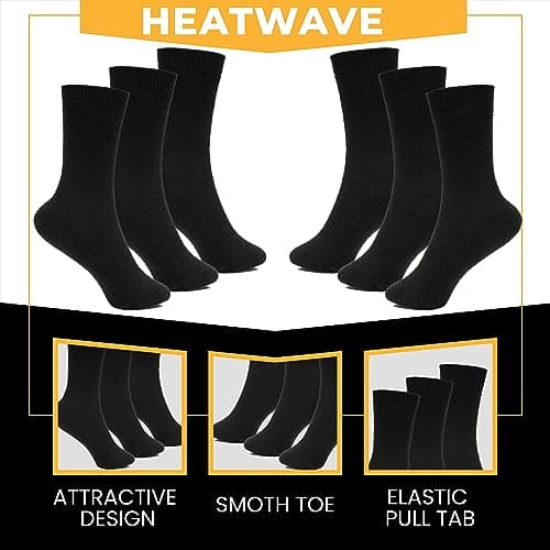 Heatwave 12 Pairs Of Womens Design Thermal Socks Ladies Thick Warm Winter Work Boot Sock 4-7, Black — view 2