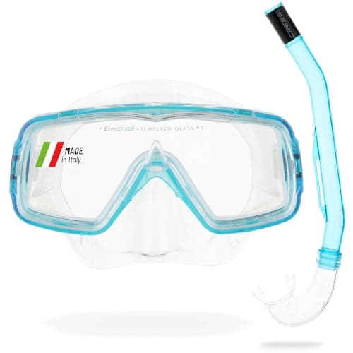 Cressi Sirena & Island 2.0 Snorkel Set - Wide-View Snorkelling Mask - Transparent/Aquamarine, One Size, Unisex