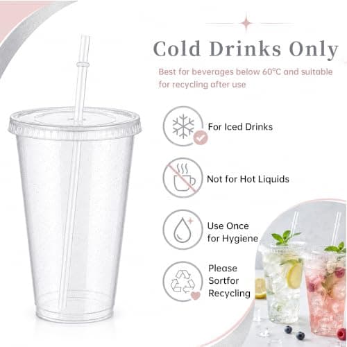 APYFID Reusable Plastic Cups, 12 Pack 710ml with Lids & Straws — view 3