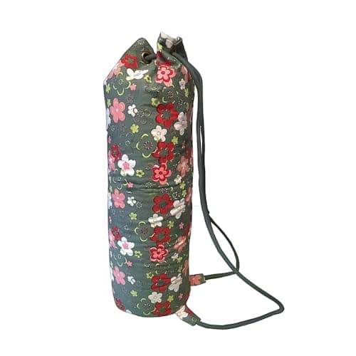 Brow Farm Cotton Duffel Bag – Durable Drawstring Yoga & Sports Holdall with Lined Interior and Zipped Pocket | Ideal for Bolster or Mat | Floral Grey (Floral Grey)