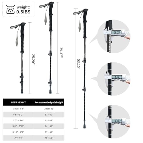 Tenplay Trekking Poles 7075 Aluminum Ultra-Light 0.5LBS, EVA Non-Slip Handle with Quick Lever Lock, Foldable 135cm/53in for Hiking, Mountaineering, Backpacking - Men, Women & Seniors (Grey) — view 3