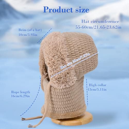 ANTUK 3 in 1 Beanie Hat for Women, Sherpa Hood Ski Mask, Fall Winter Warm Knitted Windproof Balaclava Scarf with Face Cover for Outdoor Skiing Hiking (Beige) — view 4