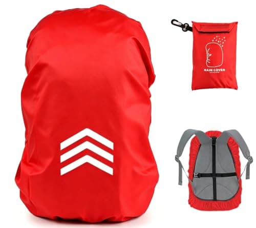 GUKOY Waterproof Rain Cover with Reflective Strap for Backpack, 2 Adjustable Anti Slip Cross Buckle Strap, Rainproof Snowproof Dustproof Anti-Frost Covers, Red S (for 18-25L backpack)