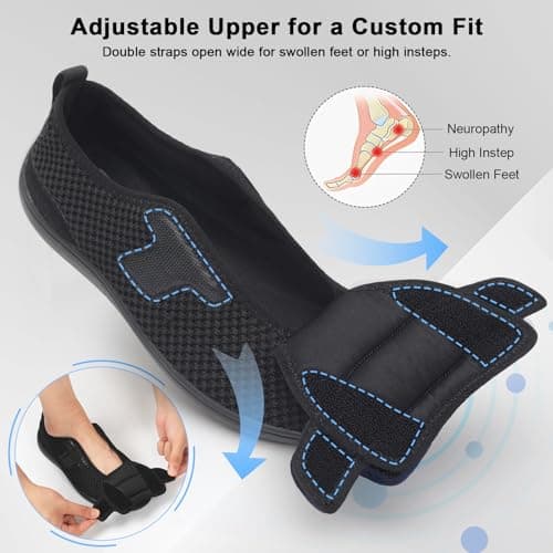 Wide Fit Velcro Walking Trainers Women Men Adjustable Zero Drop Shoes (Black, Adult, Women, 10, Numeric, UK Footwear Size System, Wide) — view 3