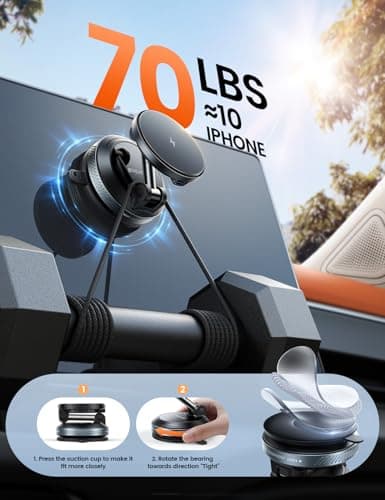 Lamicall for MagSafe Car Mount Charger, 15W Magnetic Wireless Car Charger, 70 Lbs Vacuum Suction Cup Phone Mount 360° Adjustable with Dual USB-C Ports, for iPhone 17 Pro Max 16 15 14 13 12 - Black — view 6