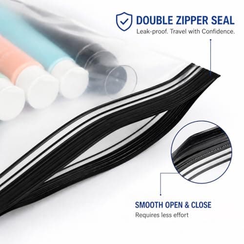Airport Liquid Bags, 6 Pack Clear Travel Toiletries Bag, 20 x 20cm, Black — view 3