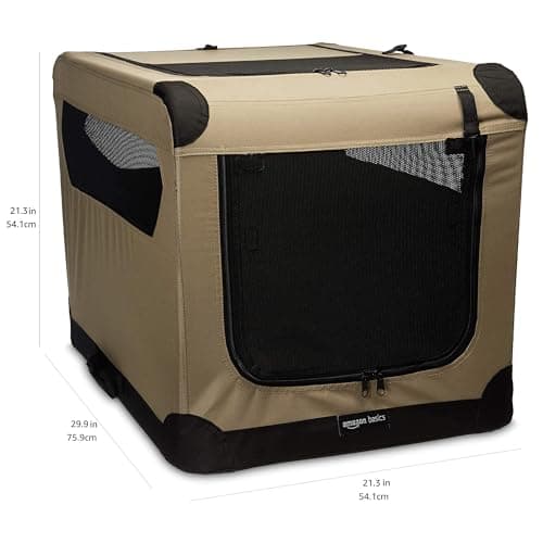 Amazon Basics 2-Doors Portable Soft-Sided Folding Travel Crate Kennel for cat, dog, and other small animals, Tan, M 76 cm x 54 cm x 54 cm — view 2