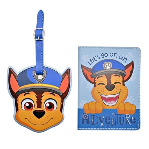 Paw Patrol - Passport & Luggage Tag - Chase - PU Leather Travel Wallet & Detachable Suitcase Labels for Kids, Children, Boys & Girls. Official Licensed Paramount Paw Patrol Merchandise.
