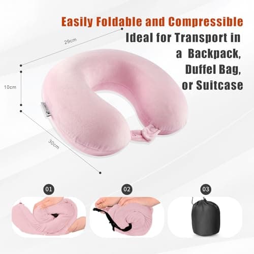 Egret Memory Foam Travel Neck Pillow, 360° Head, Neck & Chin Support, 2-Level Adjustable Neck Pillow for Travel with Removable Washable Cover, for Long Flights (Pink — view 4