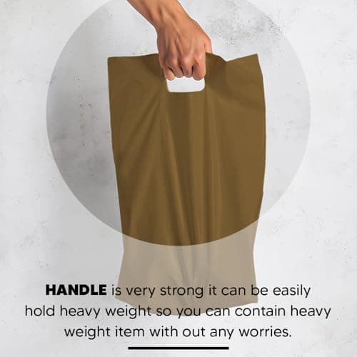 Tezraftaar® 100 x Patch Handle Carrier Bags 22" x 18" x 3" Gold Reusable Plastic Shopping Takeaway Cloths Carry Bag — view 3