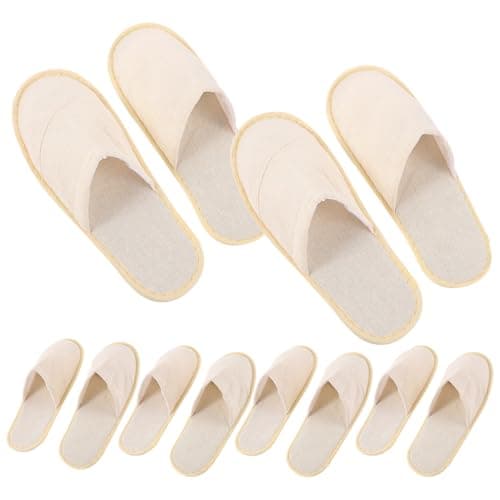 LALADEFIEE 6 Pairs Portable Foldable Travel Slippers Khaki Cotton Linen