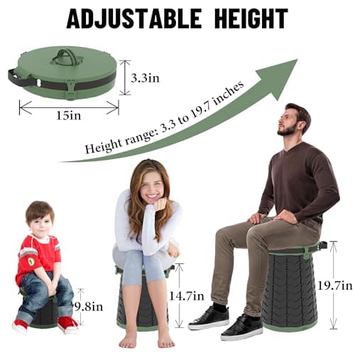 ALEVMOOM XXL Portable Toilet for Camping,880lbs Capacity,19.7" H Adjustable Portable Toilet with 7 Garbage Bags,Porta Potty for Adults,Collapsible Luggable Loo for Camping/Travel/Car/Hiking Green — view 2