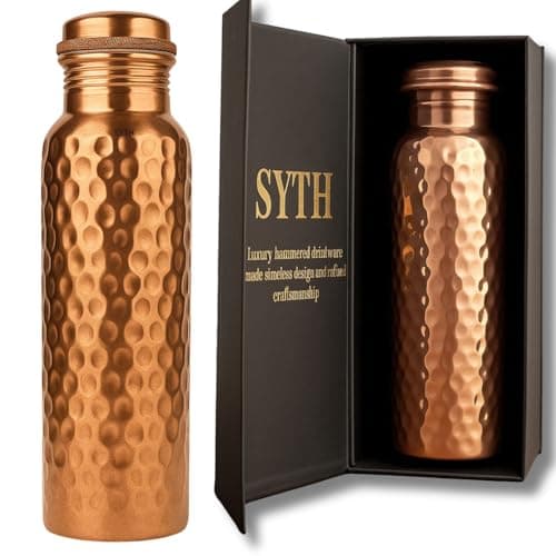 SYTH Luxury 100% Pure Copper Water Bottle - 34 OZ – |BPA Free| Ayurvedic Copper Drinking Bottle for Women and Men – | Lab-Tested, Heavy Duty & Leak-Proof | Copper Vessel (Luxury Gift Box Included)