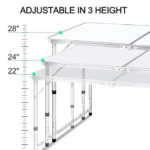 BARGAIN FACTORY Folding Table 4ft Heavy Duty Picnic Table Sturdy Metal Frame With Handle, Adjustable Height Portable Waterproof Easy to Carry Ideal for BBQ Party Camping, Beach, Indoor & Outdoor Use — view 4