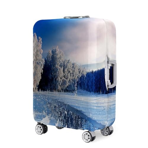 Hearda Winter Snow Landscape Suitcase Cover,Elastic Suitcase Covers,Quick Fix and Remove Luggage Cover,Anti-Scratch Travel Protector with Zipper,for 18-32 Inch Luggage (Winter,XL(29-32inch))