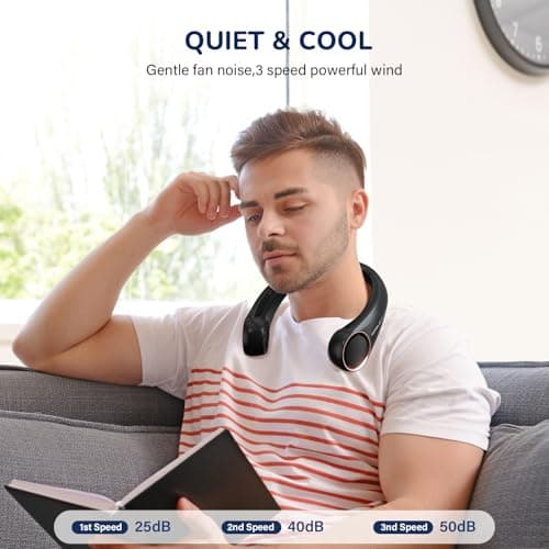Morelax Neck Fan, Portable Neck Fan,Hands Free Bladeless Mini Fan with 360°Cooling Airflow, 3 Speeds Adjustable,Ultra Quiet Wearable, Suitable for Indoor Outdoor Travel Sports (Black) — view 6