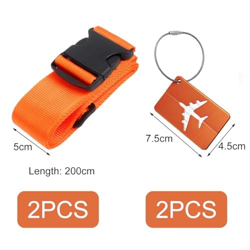 Luggage Strap (2 Pack), with 2 Luggage Tags, Custom Identification, Travel Bag Closure, For Connecting Luggage Together, Orange color — view 2