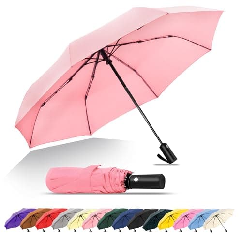 SoulRain Compact Windproof Travel Umbrella - Small, Mini Folding Parasol Kring Buckle. for Backpacks and Cars, Offering Sun & UV Protection(CoolPink)
