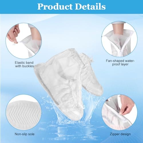 Alaoo Rainproof Shoe Covers, Durable Thickened Overshoes for Men and Women, Shoe Cover Foldable with Non Slip for Rain, Gardening, Hiking, Outdoor, White 2XL — view 3