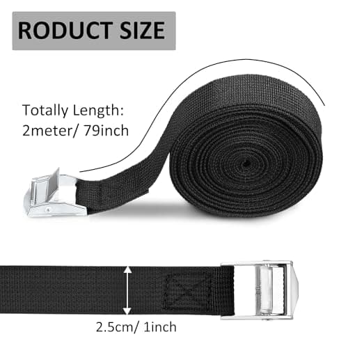 Tie Down Straps, 4 Pack Heavy Duty Tensioning Belts, 2m x 25mm Adjustable Lashing Straps Ratchet Straps for Motorcycle, Cargo, Trucks, Trailer, Luggage(Black) — view 2
