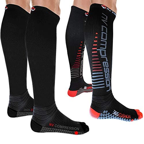 NV Compression 365 Cushion Socks – Black – Compression Sports Socks – for Running, Cycling, Triathlon, Gym (Solid Black, LG)