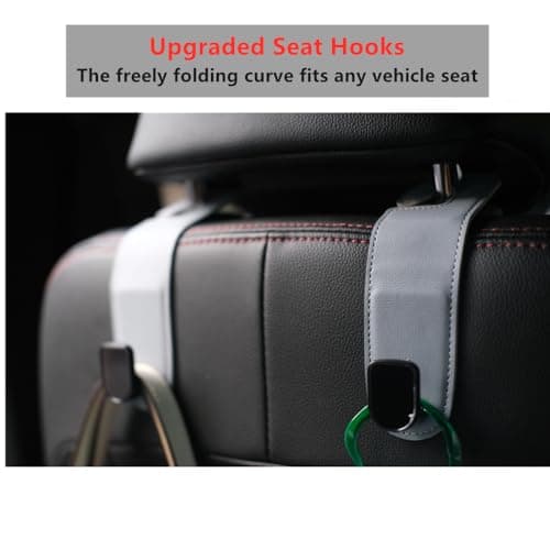 Qirc Auto Hooks, 2 Pcs PU Leather Car Storage Organiser Bag Hooks, Universal Car Back Seat Headrest Hanger for Hang Bag Handbag Grocery Bags (Red) — view 5