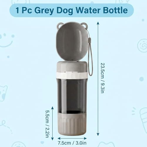 Dog Water Bottle, 400ml Leak-Proof Pet Water Dispenser & 180ml Food Container, Portable Puppy Water Dispenser, Portable 2 in 1 Dog Water Bottle for Walking and Outdoor Adventures (gray) — view 2