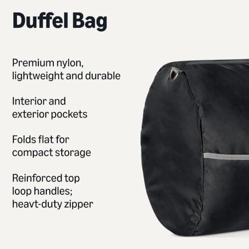 Amazon Essentials 32.4” (82.3cm) Extra Large Foldable Nylon Duffel Bag for Travel/Storage with Zipped Pockets, 9,254 Cubic Inch (150L), 22.68kg Capacity, Black (Previously Amazon Basics) — view 2