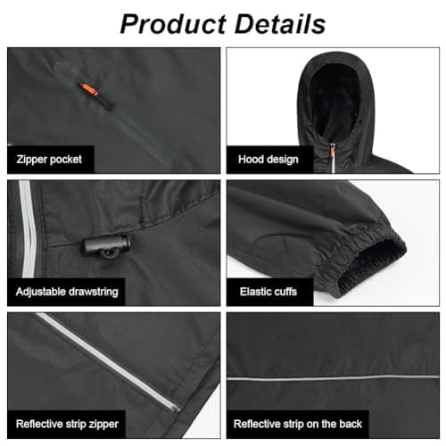 flintronic Men's Lightweight Waterproof Outdoor Jackets, Breathable Packaway Hooded Raincoat, with Reflective Strips, for Golf Fishing Cycling Travel — view 4