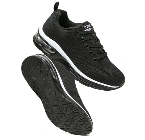 Womens Trainers Outdoor Running Shoes Air Cushion Athletic Walking Shoes Ladies Sneakers Breathable Mesh Sport Shoes Lightweight Tennis Shoes Workout Casual Jogging Shoes Black White
