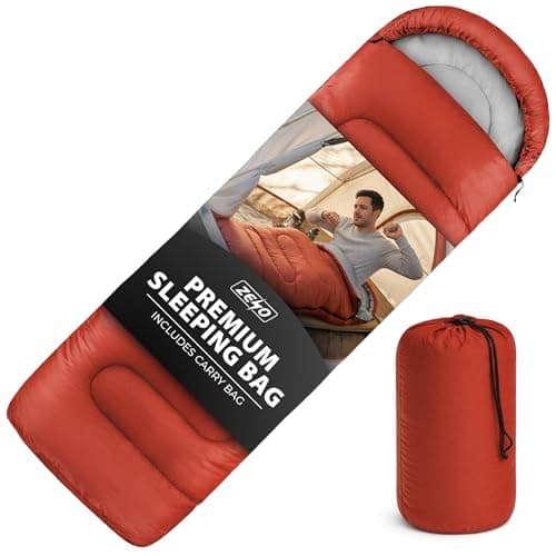 ZENO Sleeping Bag Red | Sleeping Bags For Adults | Waterproof & Lightweight | 4 Season Sleeping Bag | Includes Lightweight Carry Bag | Ideal For Cold & Warm Weather | Comfort Padded