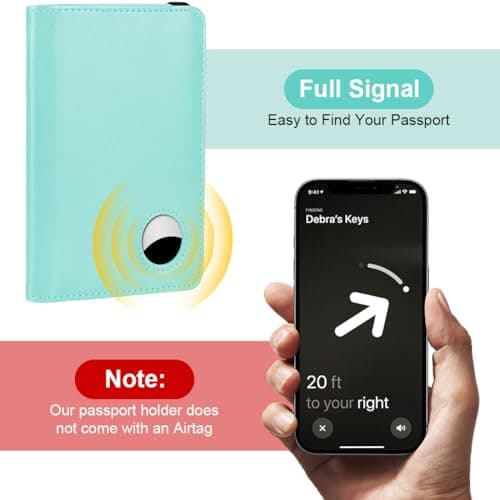 AOOSU Airtag Wallet Passport Holder Cover, PU Leather Passport Cover with RFID Blocking Travel Wallet, Portable Universal Travel Wallets Case Organiser for Money, Boarding Passes, Cards Light Blue — view 4