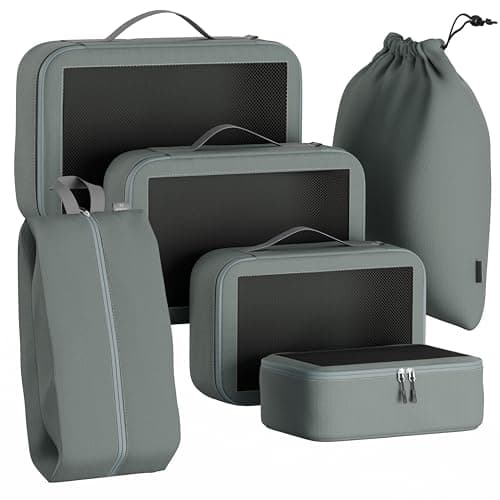 Serentify Extra Deep Packing Cubes for Suitcases - 6PCS Suitcase Organiser Bags Set (XL, L, M, S, Shoe Bag, Laundry Bag) - Durable Nylon Ripstop Fabric - Holiday Travel Essentials (Grey)