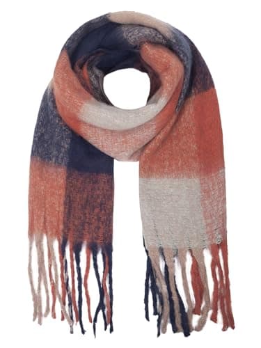 Style Slice Oversized Tartan Blanket Scarf, Navy Blue Orange — view 6