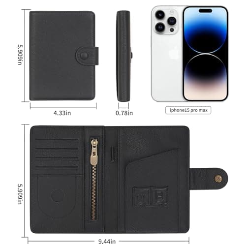 WASON Leather Passport Cover Wallet - Travel Passport Holder with RFID, Card Slots, Cash Pocket, Coin Purse, Tracker Slot, Boarding Pass and Ticket Organizer for Men and Women (Black) — view 6