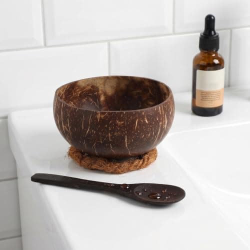HAKIDZEL Portable Coconut Shell Mask Mixing Bowl with Smooth Interior and Cotton Linen Sack for Home Skincare and Travel Spa Kits, Enhanced Hygiene and Optimal Portion Control Facial Mask — view 6