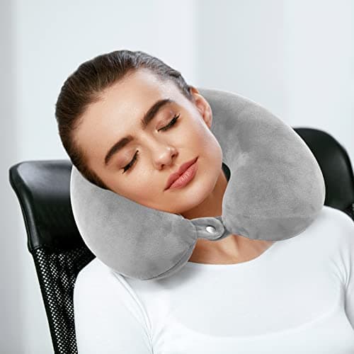 Jmbabe Travel Pillow - Memory Foam Neck Pillow Support Pillow,Luxury Compact & Lightweight Quick Pack for Camping,Washable Neck Support Pillow, Ear Plugs, Eye Mask & Carry Bag — view 6