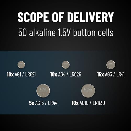 ABSINA Button Batteries Mixed Pack of 50 Alkaline 1.5V — view 4