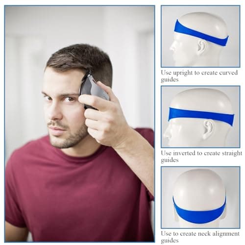 Curved Silicone Haircut Band, Hair Trimming Guide for Men, Flexible Elastic Fade Guide with Adjustable Curve, Shaving Template Home Hair Cutting Tool, Easy Clean Portable Haircut Band (Blue) — view 3