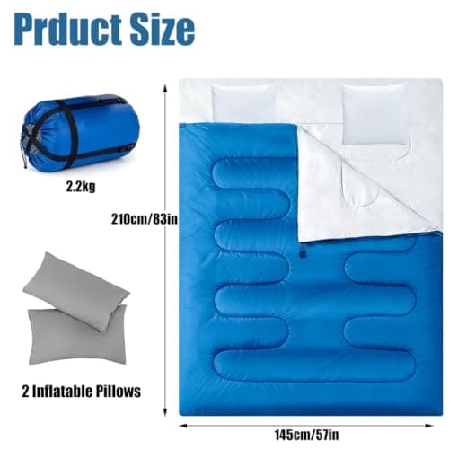 Double Sleeping Bag, Extra Large 3-4 Season Lightweight,Waterproof Indoor & Outdoor Use for Adults & Kids, Premium Sleeping bag for Hiking, Backpacking and Camping (Blue) — view 2