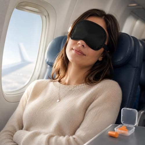 MAR Sleep Eye Mask & Ear Plugs Set – Black Travel Sleeping Mask with Soft Foam Ear Plugs – Light & Noise Blocking Sleep Set for Flights, Travel, Shift Work & Home — view 5