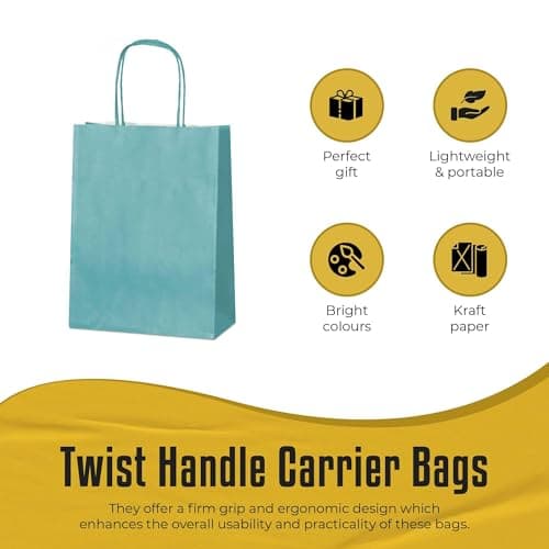 Thepaperbagstore 10 Dusty Teal Paper Bags with Twist Handles, 18x22x8cm — view 2