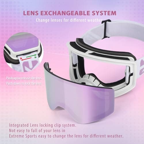 EXP VISION Parent-child Ski Goggles Set, Anti Fog Snow Goggles 100% UV Protection OTG Snowboard Glasses for Men, Women, Youth, kids (Adult Ski Goggles-Pail lilac) — view 4