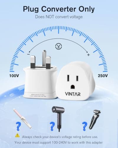VINTAR 1 Pack US to UK Plug Adapter With 10A Fuse(Type A, B) — view 4