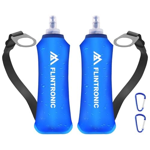 flintronic 2 Pcs Soft Flask, 500 ml/17oz TPU Foldable Running Water Bottle, Handheld Drinking Flask with Wrist Strap and Carabiner Clips, BPA-Free, BPA-Free, for Running, Cycling, Hiking, Marathon