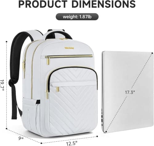 LASUK Travel Laptop Backpack for Women Men, 17.3 inch, White — view 5