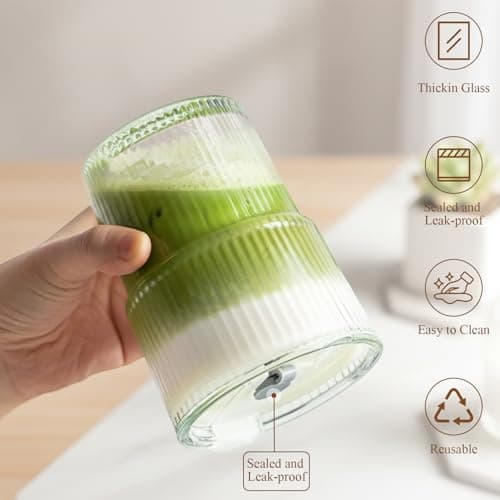 Tel Charme * 2 Pack 400ml Glass Tumbler with Lid & Straw Iced — view 4