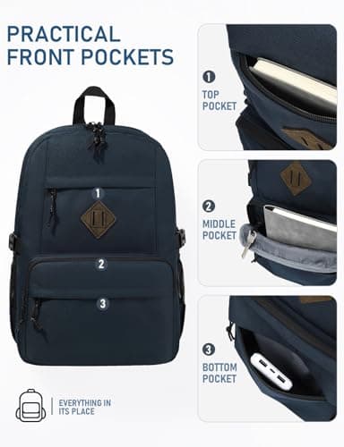 Kasgo 20L School Backpack with 2-Compartment for Teens & Adults, Navy Blue — view 4