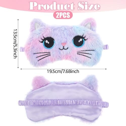 Plush Sleep Mask, 2 Pcs Cute Cat Sleeping Eye Mask Colorful Soft Sleeping Masks Comfortable Funny Animal Night Eye Masks for Sleeping for Women Home Travel Camp Nap — view 2